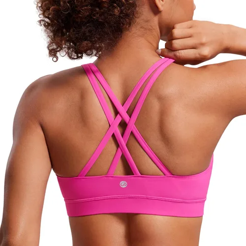 CRZ YOGA - Top deportivo con tirantes delgados para mujer, brasier deportivo acolchado para yoga, entrenamiento y fitness, con espalda cruzada