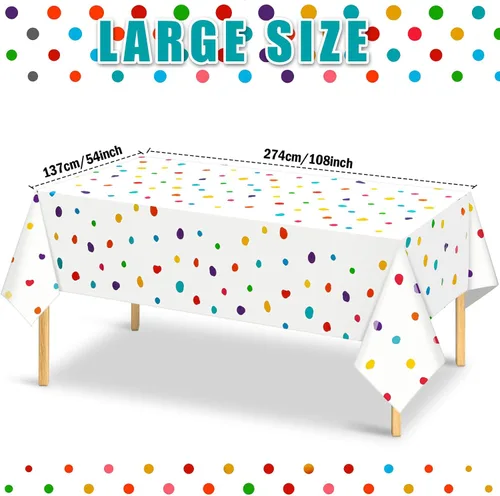 Miniatura 2 de Mindsoft 3 piezas de mantel con lunares pintados de colores, mantel desechable arcoíris crema con lunares, mantel moderno de arte para picnic, boda