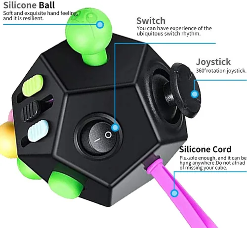 Miniatura 3 de Juguetes de Cubo de 12 Lados, Cubo de Juguetes Fidget Alivia el Estrés y la Ansiedad para Niños y Adultos con TDA, TOC, TDAH, Autismo (Negro / B2)