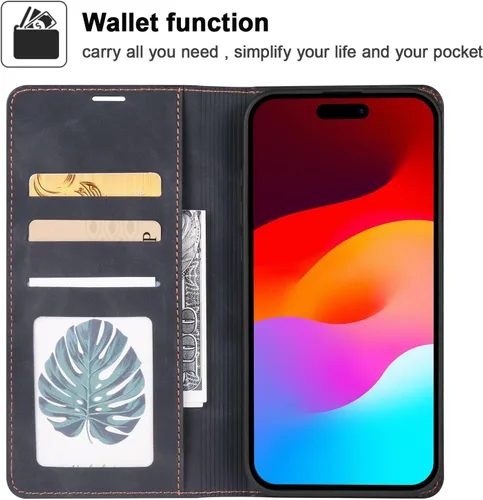 Miniatura 2 de QLTYPRI Funda para iPhone Air, Funda de piel sintética premium TPU parachoques con tarjetero Kickstand adsorción magnética oculta a prueba de golpes
