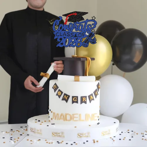 Miniatura 4 de Gyufise 1 paquete de decoración de pastel de graduación 2025 con purpurina de felicitaciones clase de 2025, decoración de pastel de diploma 2025