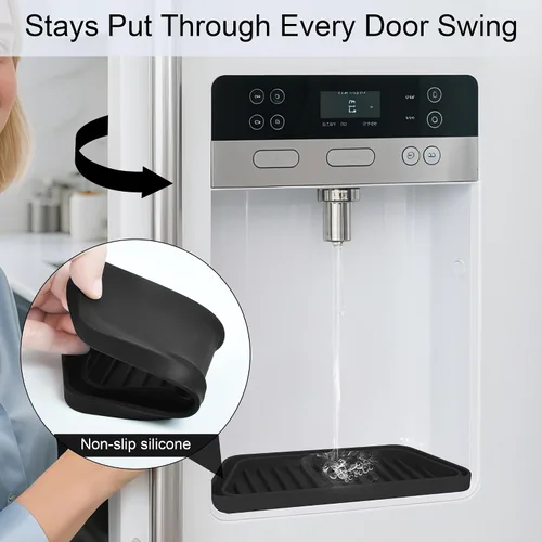 Miniatura 5 de Bandeja colectora de goteo para refrigerador KindGa, protector para bandeja dispensadora de hielo y agua, almohadilla para derrames de agua del Negro