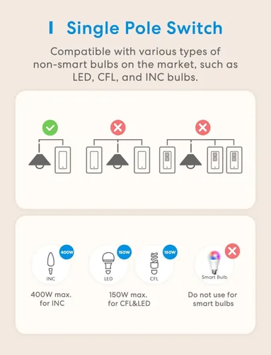 Miniatura 6 de meross Interruptor de luz inteligente compatible con Apple HomeKit, Siri, Alexa, Google Assistant y SmartThings, interruptor de luz Wi-Fi de 2.4