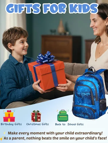 Miniatura 3 de BLUEFAIRY Mochila para niños y niñas, bolsas escolares para escuela secundaria, bolsas de libros para adolescentes, Azul celeste, Computadora