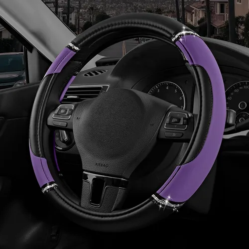 Miniatura 19 de Road Comforts Funda de Volante de Cuero - Hecha con Cuero PVC - Antideslizante, Ajuste Universal de 14 1/2 pulgadas a 15 pulgadas - Rosa Intenso