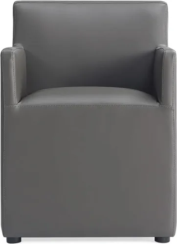 Miniatura 14 de Manhattan Comfort Anna - Silla de comedor moderna cuadrada con tapicería de piel sintética de pies a cabeza y acolchado de plástico para pies, Crema