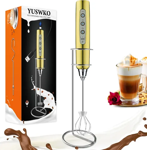 Miniatura 21 de YUSWKO - Espumador de leche recargable de mano con 3 cabezas, mezclador de bebidas con 3 velocidades ajustables para latte, cappuccino, chocolate
