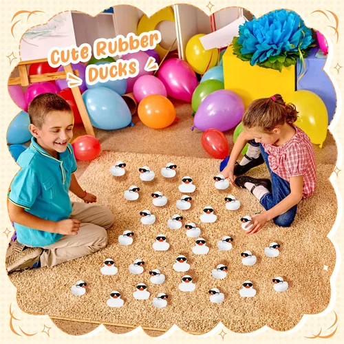 Miniatura 7 de Sosation Juego de 36 mini patos de goma con lentes de sol de 2.2 pulgadas, patitos de goma chirriantes de baño, juguetes flotantes para bañera