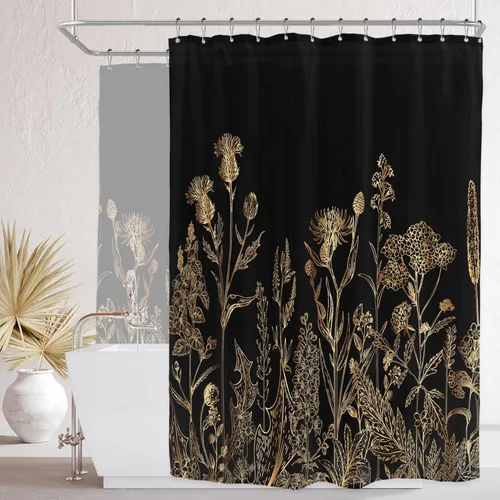Miniatura 41 de Riyidecor - Cortina de ducha con estampado de flores silvestres para decorar un baño pequeño o una ventana, 36 pulgadas de ancho x 72 pulgadas