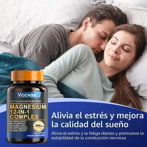 Miniatura 4 de Complejo de magnesio 700mg – Suplemento de magnesio 12-en-1 con glicinato, citrato, malato, óxido, taurato y más – Alta absorción para músculos