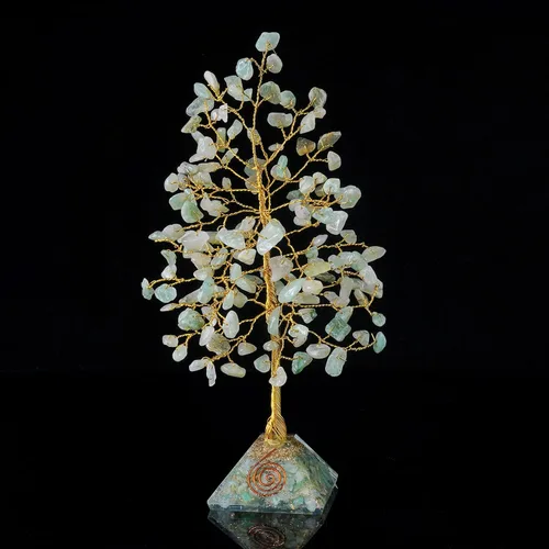 Miniatura 2 de Árbol de la vida de jade verde, base de pirámide de piedras preciosas de jade, árbol de cristal para energía positiva, Feng Shui, buena suerte, Base