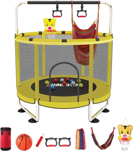 Miniatura 10 de Trampoline for Kids, 55 Inch Adjustable Baby Toddler Trampoline with Basketball Hoop, 440lbs Indoor Outdoor Toddler with Enclosure (Blue)