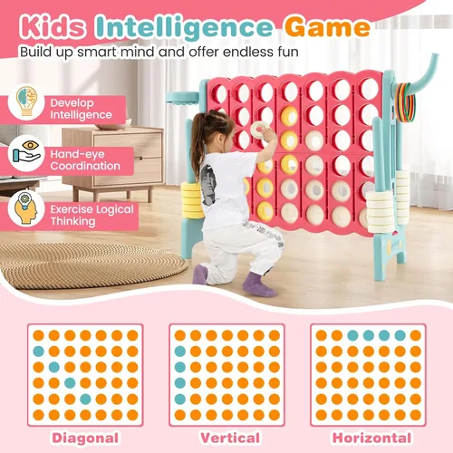 Miniatura 3 de COSTWAY Juego gigante gigante de 4 en puntuación con bolsa de transporte, juego de 2.5 pies para interiores y exteriores con aro de baloncesto
