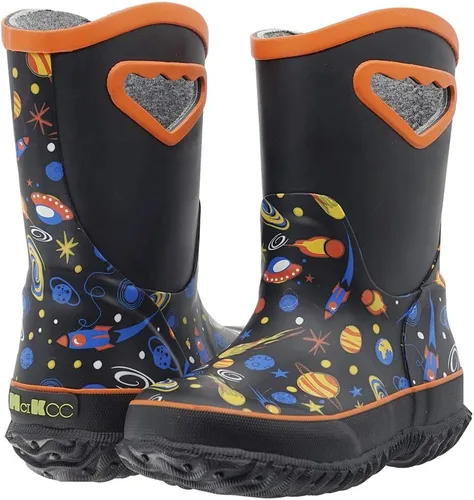 Miniatura 5 de MCIKCC Botas de lluvia para niños, impermeables, de neopreno, de goma de barro, antideslizantes, con asas fáciles de poner, para niños y jóvenes
