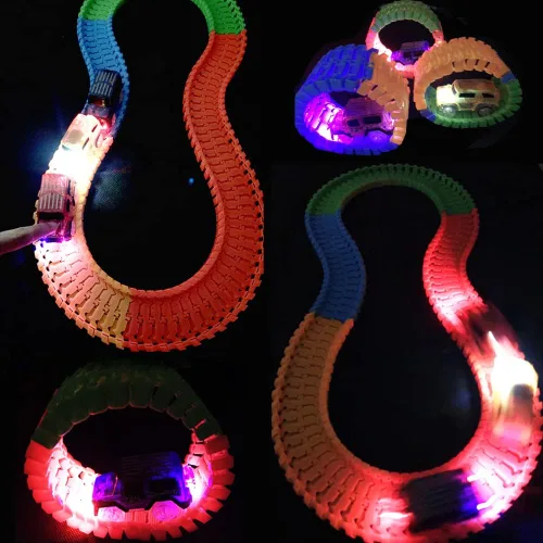 Miniatura 5 de Pistas de coches de repuesto con luz LED, juguetes de coches que brillan en la oscuridad, pistas de carreras de coches compatibles con juguetes