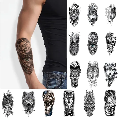 Glaryyears Tatuajes temporales de animales para hombres, mujeres y adultos, paquete de 15 tatuajes falsos grandes, tatuajes realistas de larga