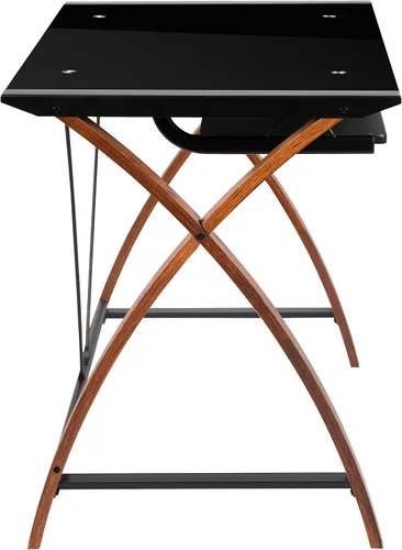 Miniatura 7 de Flash Furniture Jude - Escritorio para computadora de cristal negro con bandeja extraíble para teclado y marco entrecruzado