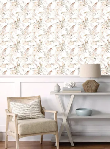 Miniatura 7 de Blooming Wall Papel tapiz de pared con diseño floral de hojas tropicales rojas en acuarela para decoración de pared, 14.5 pies cuadrados/rollo