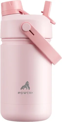 Miniatura 10 de POWCAN - Botella de agua con aislamiento de 18 onzas, con tapa de boquilla y pajilla 2 en 1, fría 24 horas, a prueba de fugas, apta para portavasos