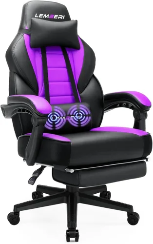 Miniatura 11 de LEMBERI Sillas de juegos para adultos, sillas ergonómicas de videojuegos con reposapiés, silla de juegos grande y alta, capacidad de peso de 400