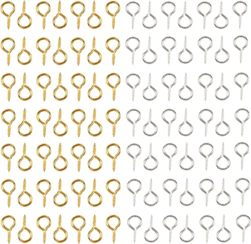 Miniatura 6 de 100 ganchos pequeños de tornillo para manualidades, 0.236 x 0.512 in (plata oscura)