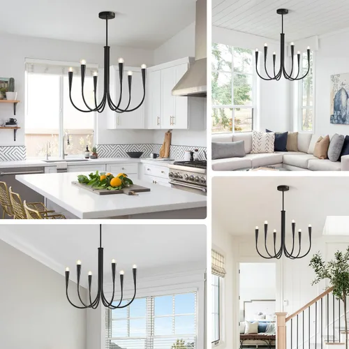 Miniatura 5 de Lámpara colgante moderna de 6 luces para comedor, cocina, sala de estar, lámpara industrial rústica negra MPL26-6 BK
