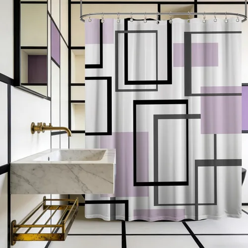 Miniatura 63 de Cortina de Ducha en Blanco y Negro Geométrica Cortinas de Ducha para Decoración de Baños de Hombres Juego de Cortina de Baño en Negro Blanco y Gris