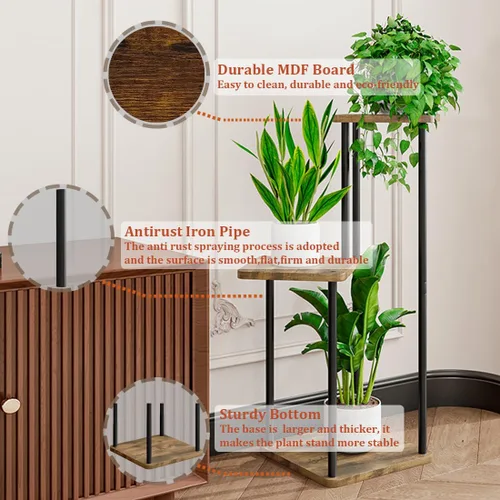 Miniatura 4 de AZERPIAN - Soporte para plantas de 3 niveles, estante de metal para plantas de interior, para múltiples plantas, soportes de esquina para flores