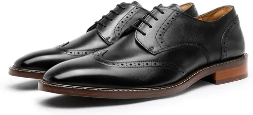 Miniatura 5 de DESAI Zapatos de vestir clásicos Oxford para hombre, zapatos formales de cuero de grano completo con cordones para hombre