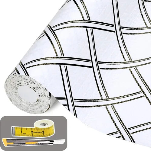 Miniatura 32 de Lámina para revestir estantes y cajones de cocina y baño, impermeable, antideslizante, sin adhesivo, fácil de limpiar, incluye cuchillo y cinta
