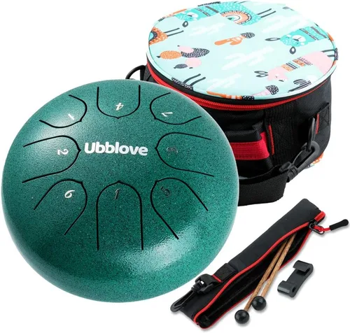 Ubblove Tambor de lengua de acero para niños: 8 notas de 6 pulgadas clave de C Metal Steel Drums Instrumento con bolsa para meditación, yoga, Verde