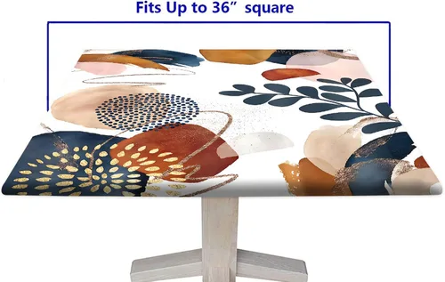 Miniatura 6 de Mantel cuadrado de estilo bohemio, diseño de hojas de color azul marino, con bordes elásticos, de poliéster, para interiores y exteriores, 2-Mantel