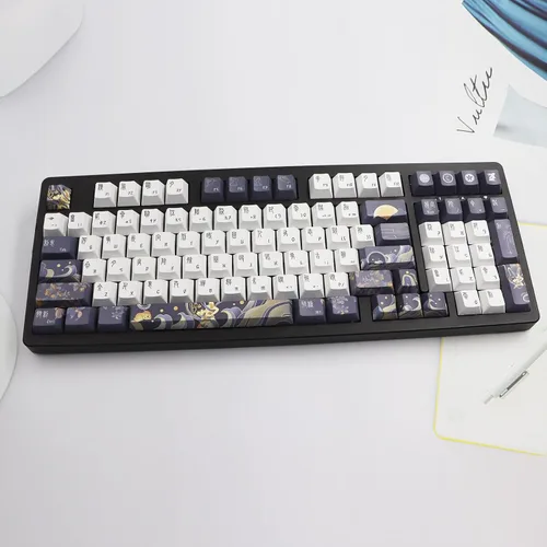 Miniatura 9 de JSJT Teclas PBT 136 Teclas Perfil Cherry Juego de Teclas Temáticas de Chang'e y Conejo Teclas de Estilo Antiguo Azul Zang Teclas Personalizadas
