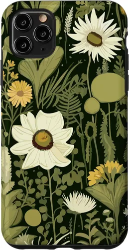 Miniatura 12 de iPhone 13 Wildflower, patrón de flores botánicas verdes, funda de flores silvestres boho