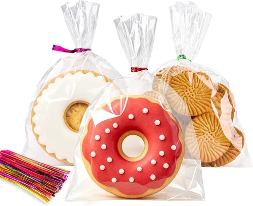 Miniatura 13 de LOKIQNG 150 PAQUETES Bolsas de Celofán de Navidad Bolsas de Regalo para Dulces y Galletas con Ataduras Giratorias para Recuerdos de Fiesta