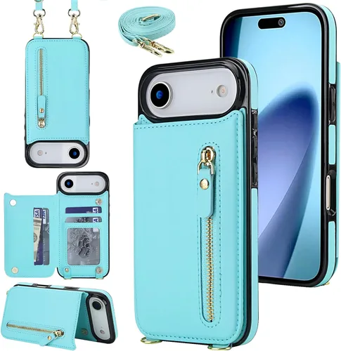 Miniatura 27 de Funda cruzada para teléfono iPhone 13 Pro Max de cuero con tarjetero, funda protectora extraíble, correa de cuero ajustable con botón, compatible