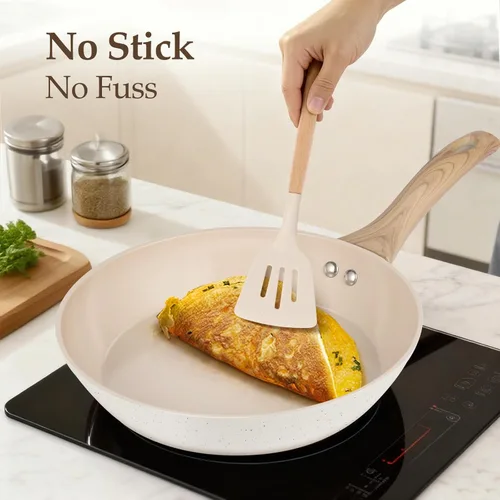 Miniatura 4 de M MELENTA Juego de ollas y sartenes antiadherentes, juego de utensilios de cocina de cerámica no tóxica, 11 piezas de utensilios de cocina de Crema