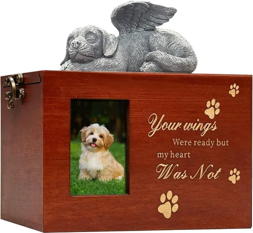 Miniatura 30 de Urna grande para perro para cenizas, caja de cremación funeraria negra con foto urna conmemorativa para mascotas con marco de fotos, caja