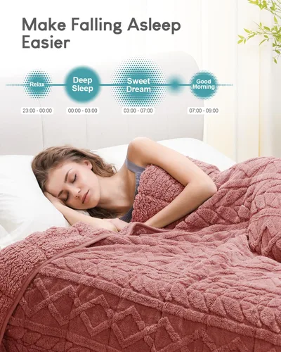 Miniatura 2 de Cottonblue Manta con peso de jacquard de 15 libras para adultos, tamaño individual, manta de forro polar sherpa ultrasuave para relajarse y dormir