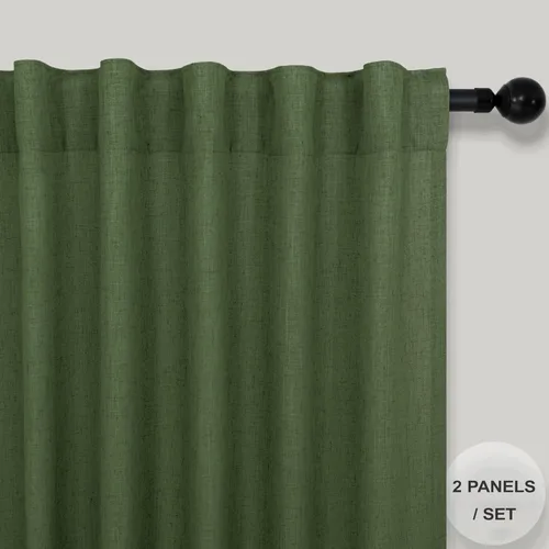 Miniatura 161 de Cortinas de lino gris claro, 2 paneles, presillas traseras, bolsillo para cortinero, semitraslúcidas, ahorran energía, estilo rústico, arpillera