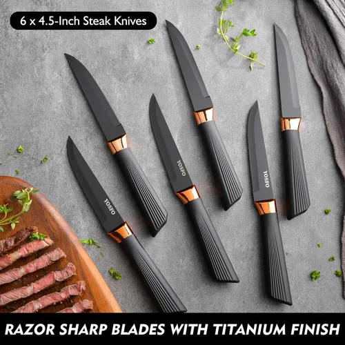 Miniatura 5 de Juego de cuchillos de cocina, 15 piezas con bloque y afilador, acero inoxidable de alto carbono ultra afilado, apto para lavavajillas