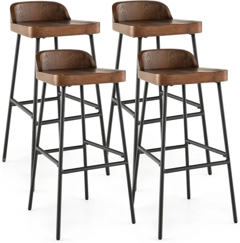 COSTWAY Juego de 4 taburetes de bar industriales de 29 pulgadas con respaldo bajo y reposapiés, patas de metal, silla de altura de mostrador de