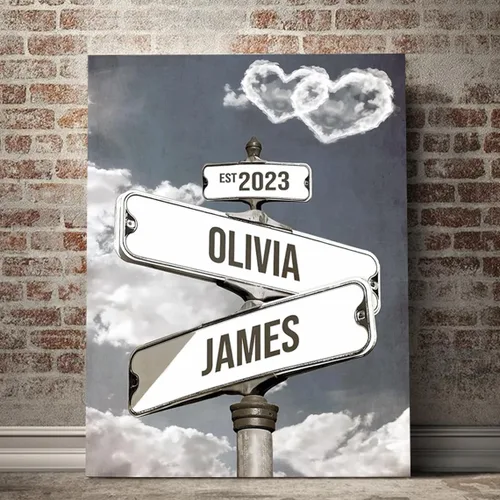 Miniatura 28 de Señal de calle vintage personalizada para parejas en lienzo, nombres y fecha personalizados, regalos de Navidad para ella o él, regalo del Día