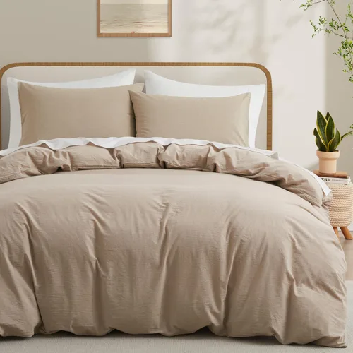 Miniatura 21 de LOVQUE Funda de edredón de algodón verde oliva, tamaño King, juego de ropa de cama natural similar al lino con cierre de cremallera (sin edredón)