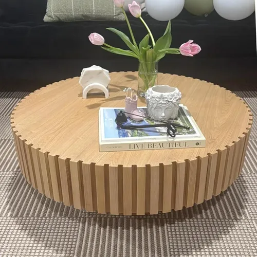 KEVINSPACE Mesa de centro redonda de 35.43 pulgadas para sala de estar, pedestal de madera redonda, mesa de centro para sala, mesa de centro,