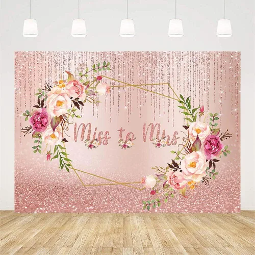 Miniatura 2 de AIBIIN Telón de fondo con purpurina de oro rosa de 7 x 5 pies con purpurina de Miss to Mrs - Suministros para decoración de fiesta de boda