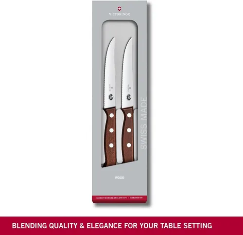 Miniatura 6 de Victorinox Juego de cuchillos de madera de 2 piezas de 4.75 pulgadas, hoja de punta de lanza dentada, asas de madera