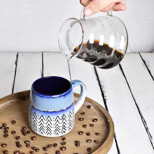 Miniatura 5 de Bosmarlin Juego de 2 tazas de café grandes de cerámica, 16 onzas, taza de té de cerámica azul grande para oficina y hogar, apta para lavavajillas