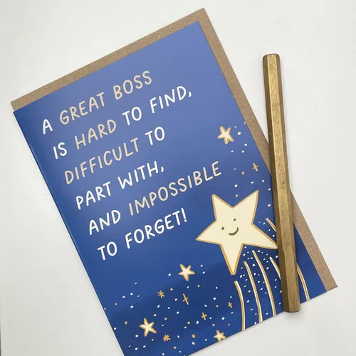 Miniatura 3 de Old English Co. Bonita tarjeta de agradecimiento para hombres y mujeres, tarjeta de estrella de gran jefe, tarjeta para jubilación, salida, tarjeta