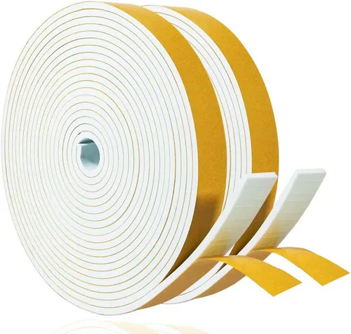 Miniatura 12 de Tira de sellado de puerta con aislamiento de espuma adhesiva fuerte para puertas y ventanas (blanco, 1/4 pulgadas x 1/16 pulgadas x 66 pies)